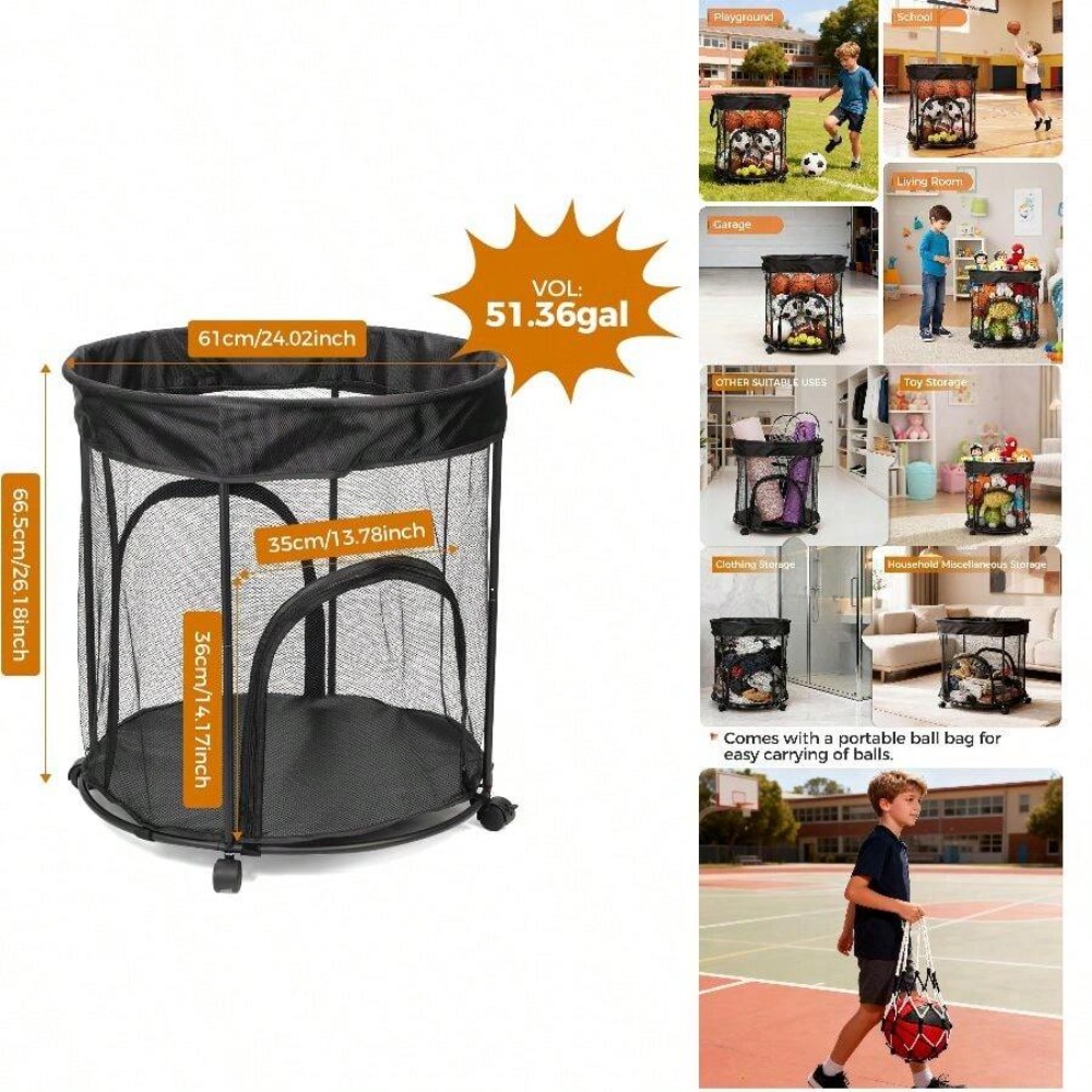 51.36 Gallon Ball Storage Cart - Sports Equipment Cart On Wheels review and price